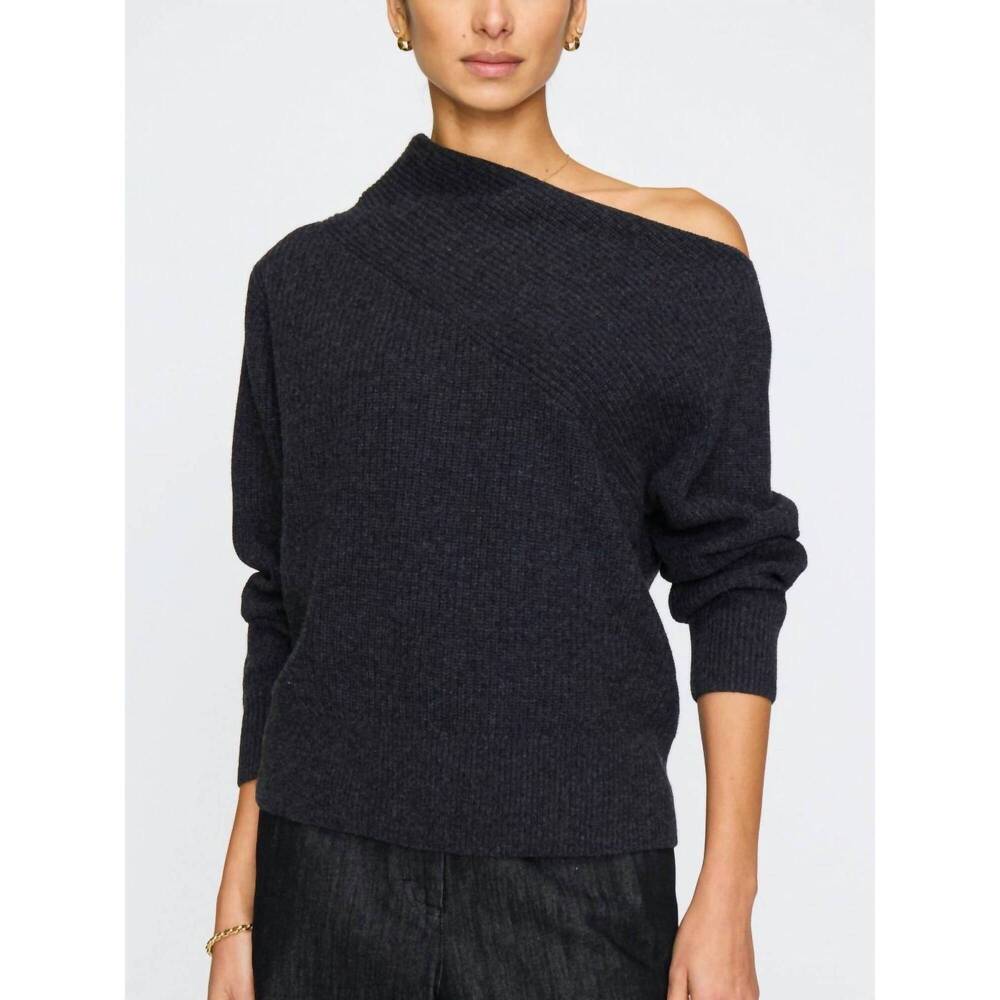 NEW BROCHU WALKER women's hart off shoulder sweater in dark charcoal melange